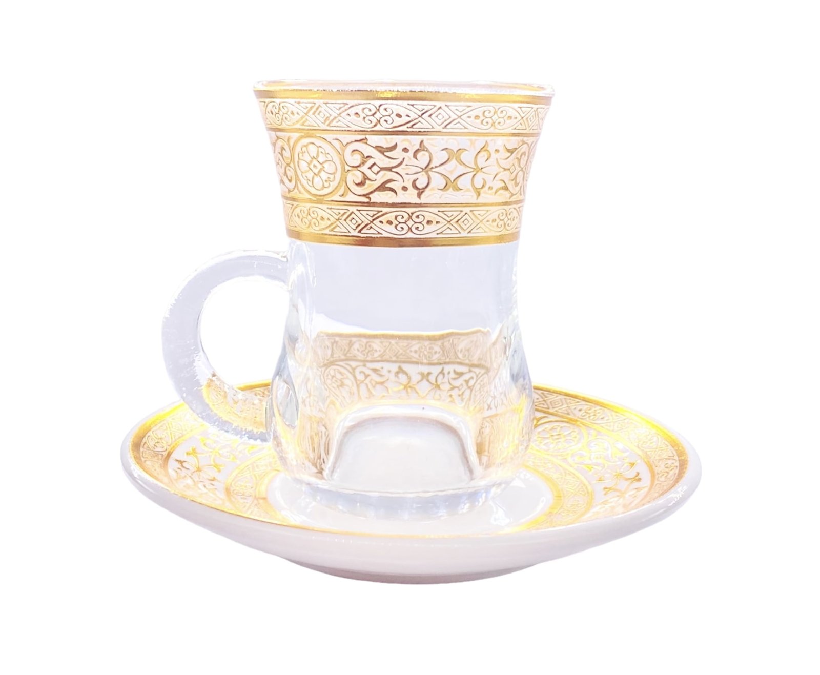 12 Pcs Glass Cup And Saucer Set 6 Cups 6 Saucer 3oz 12 Setctn American Golden Season 9373